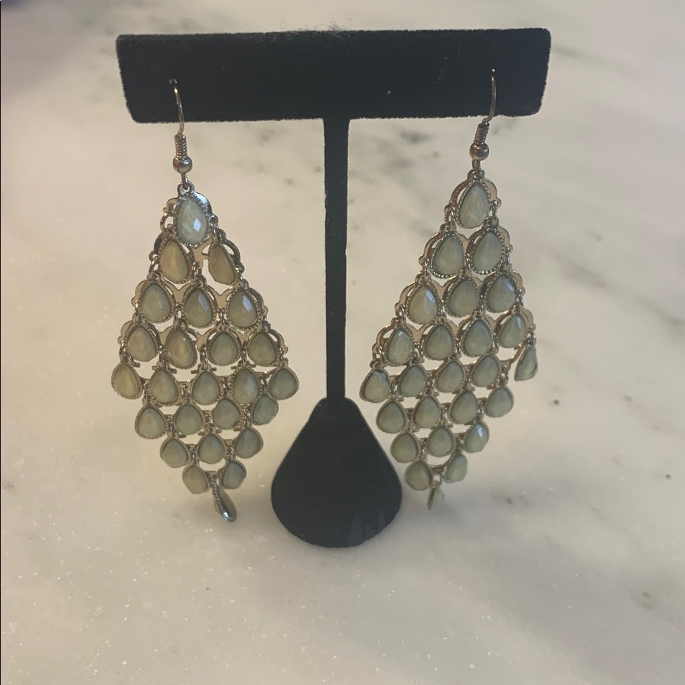 Elegant Gold and Light Green Iridescent Chandelier Earrings